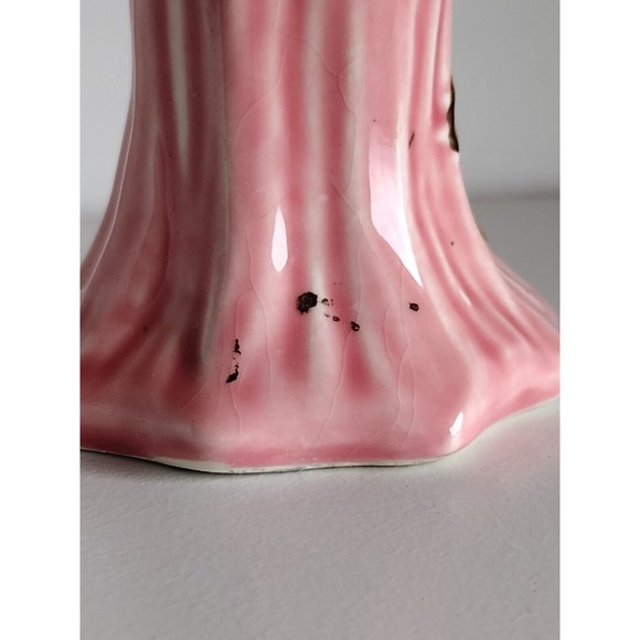 Pink Ceramic Tree Trunk 22K Gold Trim Squirrel & Leaf Design Flower Bud Vase - Picture 4 of 6